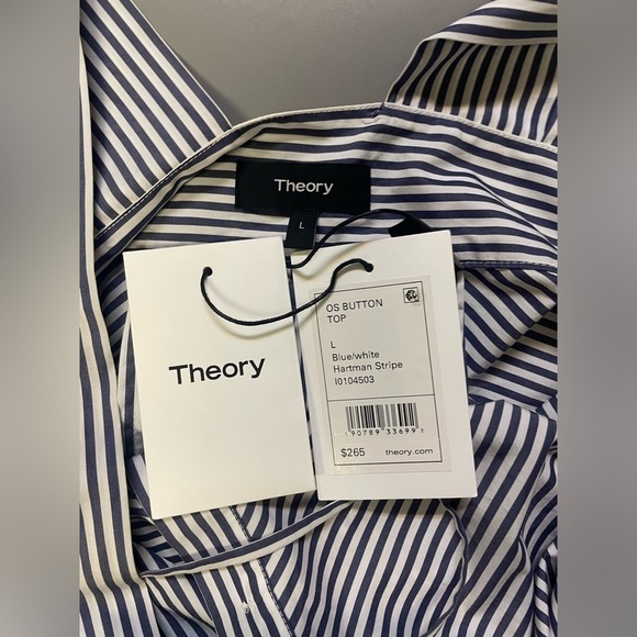 Theory Hartman Navy Stripe Off Should Button Down Sleeveless Blouse L - Picture 7 of 7